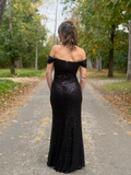 Long black sequined evening dress