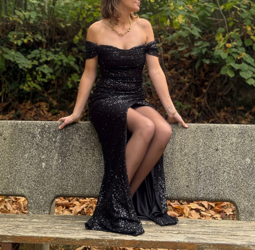 Long black sequined evening dress