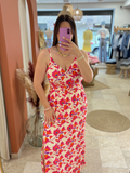 Fuchsia floral maxi dress with straps - Legacy Store